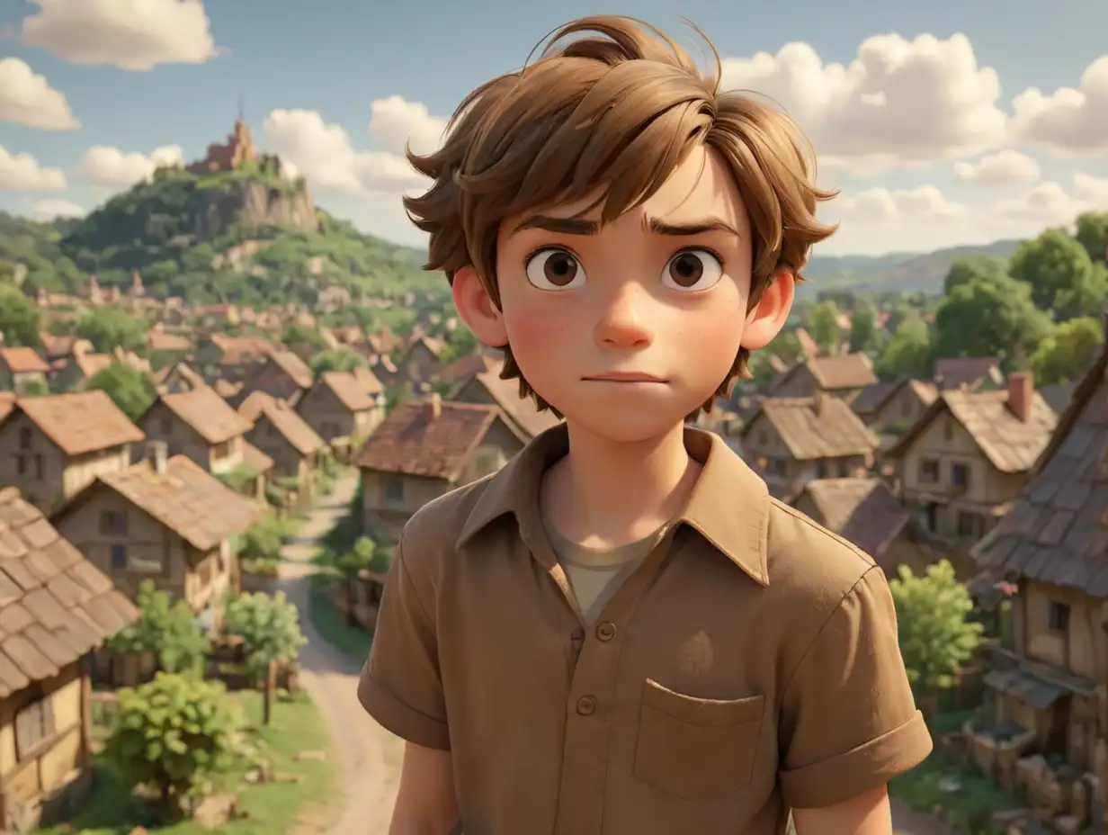 Boy-in-Brown-Shirt-with-Village-Background-3D-Disney-Inspired-Scene