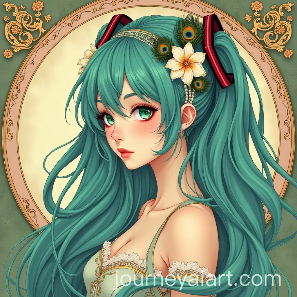 AI-Image-Prompt-ExpansionHatsune-Miku-in-Art-Nouveau-Style-with-Cherry-Blossoms-and-Peacock-Headdress