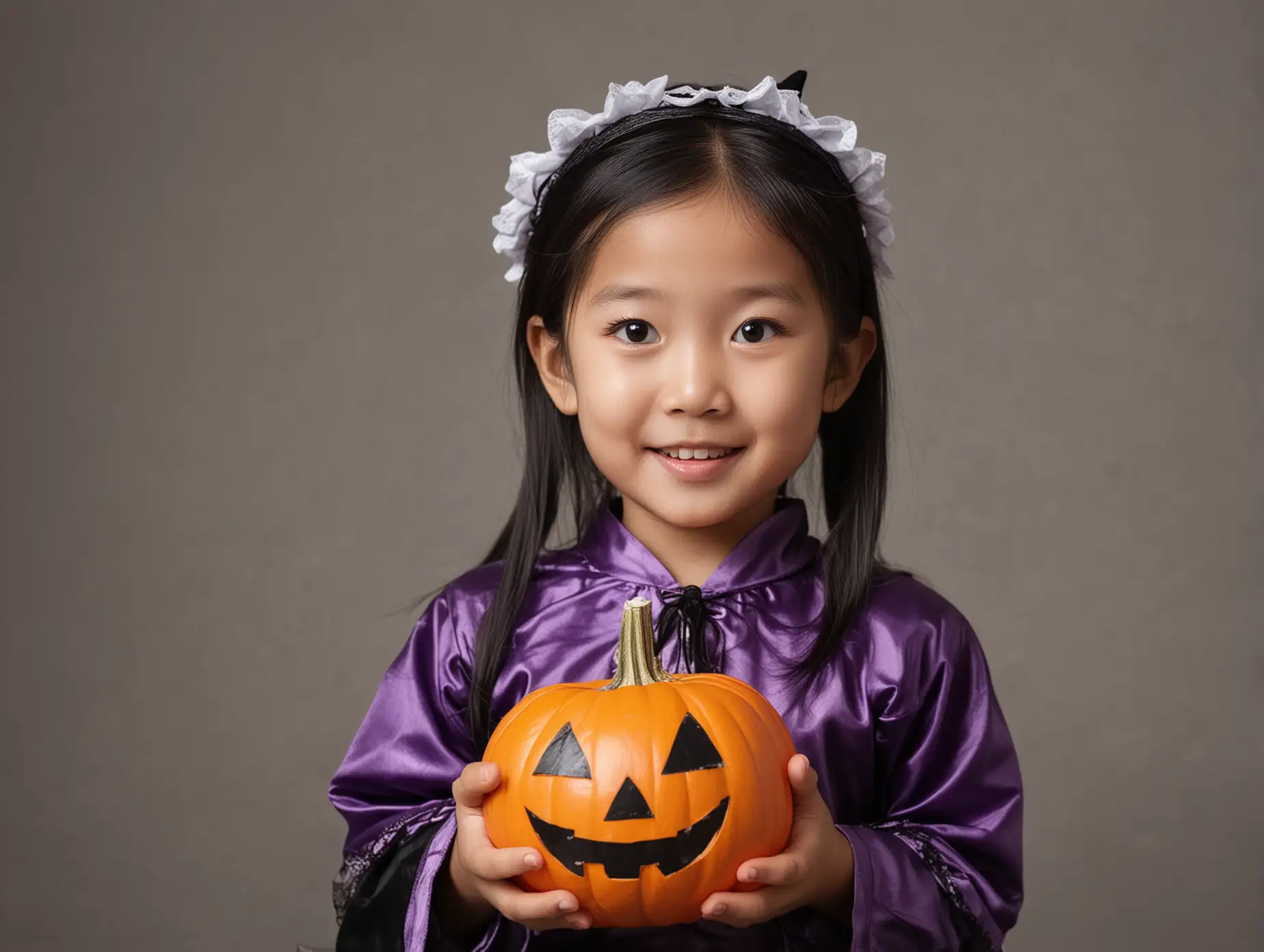 Asian Little Girl in Halloween Costume TrickorTreating