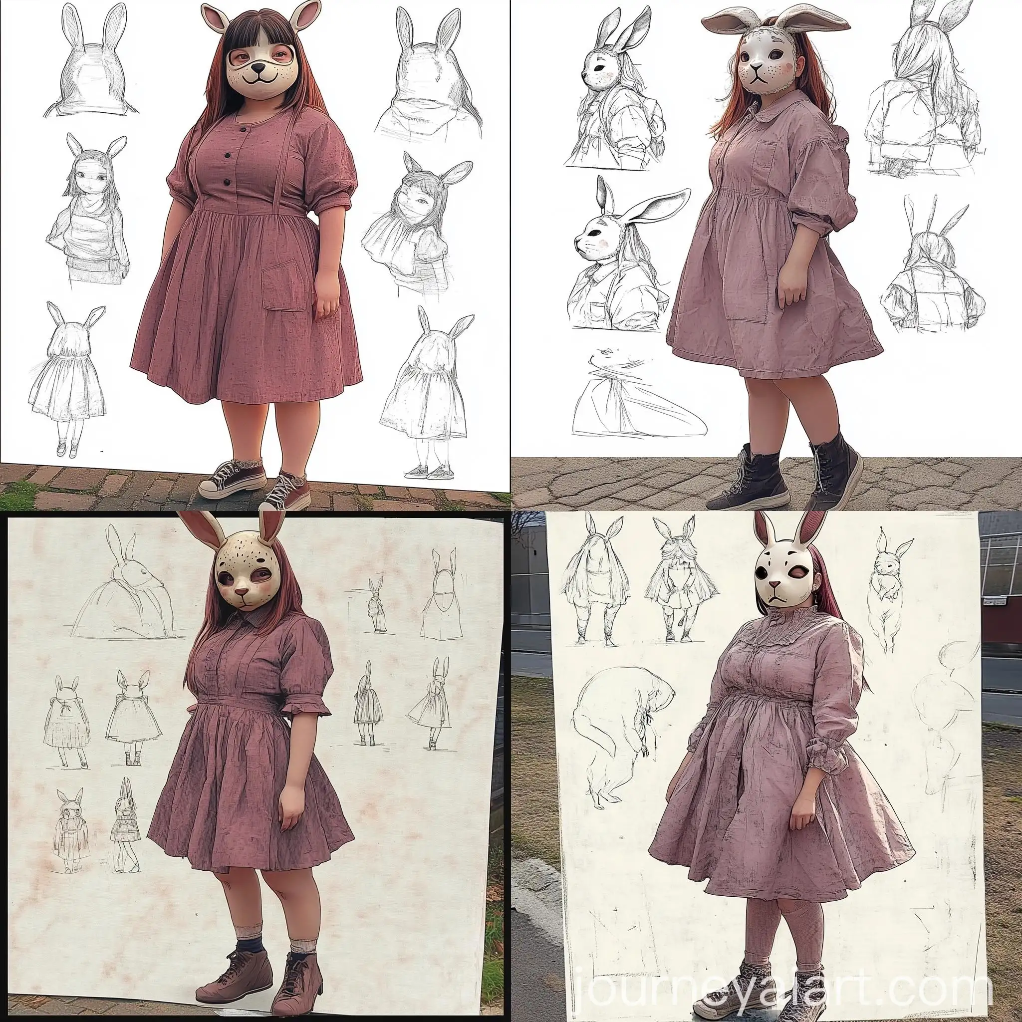Plump-Young-Girl-in-Hare-Mask-Costume-Dorohedoro-Style-Concept-Design