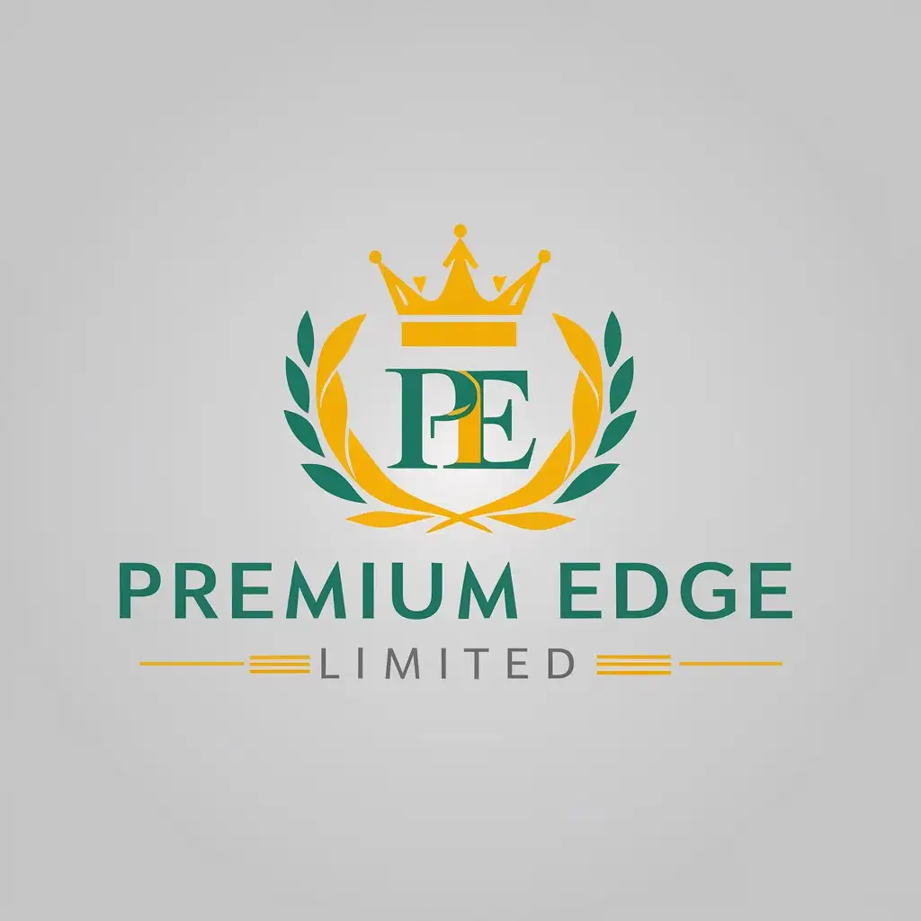 LOGO Design for Premium Edge Limited Yellow Emerald Green Crown with PE Initials