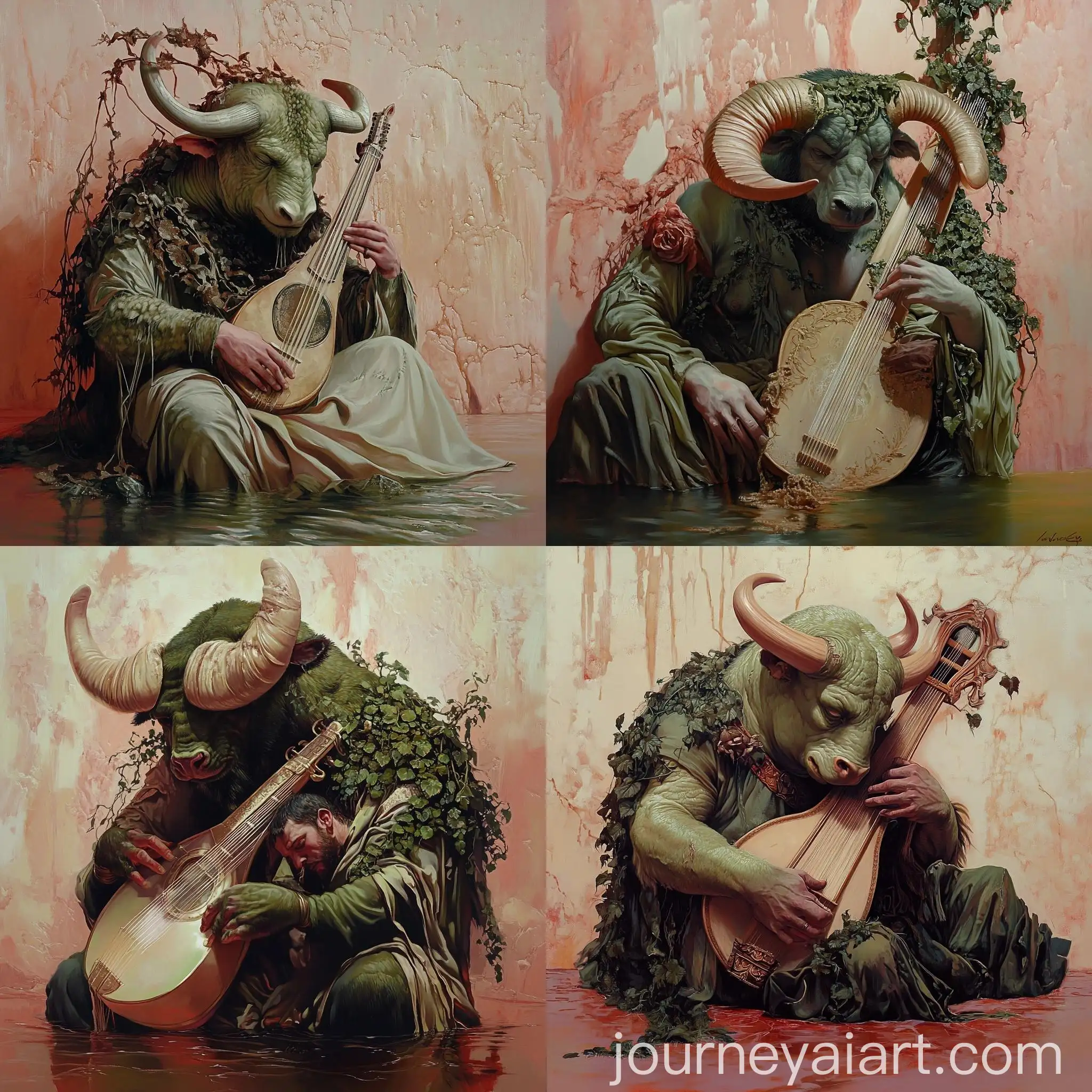 Minotaur-Playing-Ancient-Lyre-in-Tattered-Toga