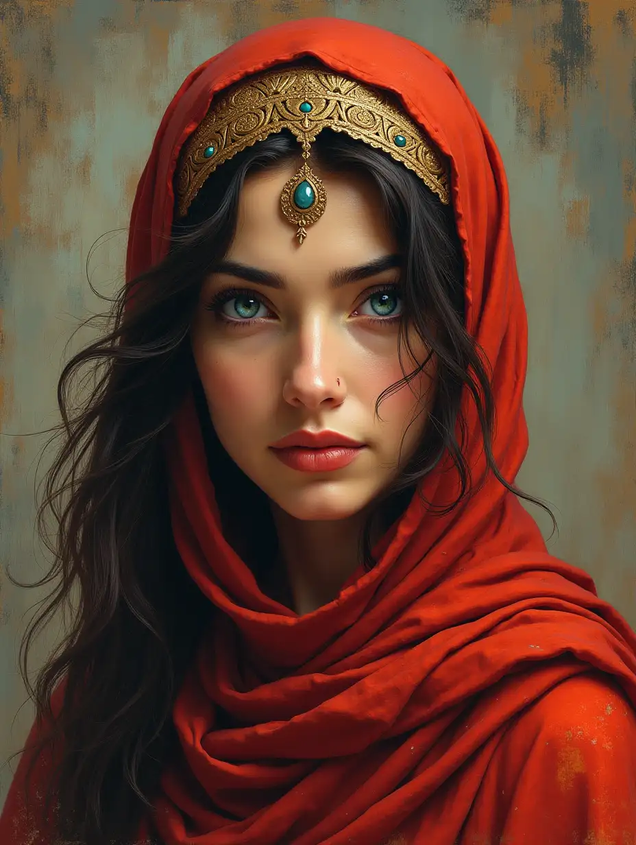 Pre Islamic Arab woman, Zarqaa Al Yamama', with her blue legendary eyes. Painted style image.