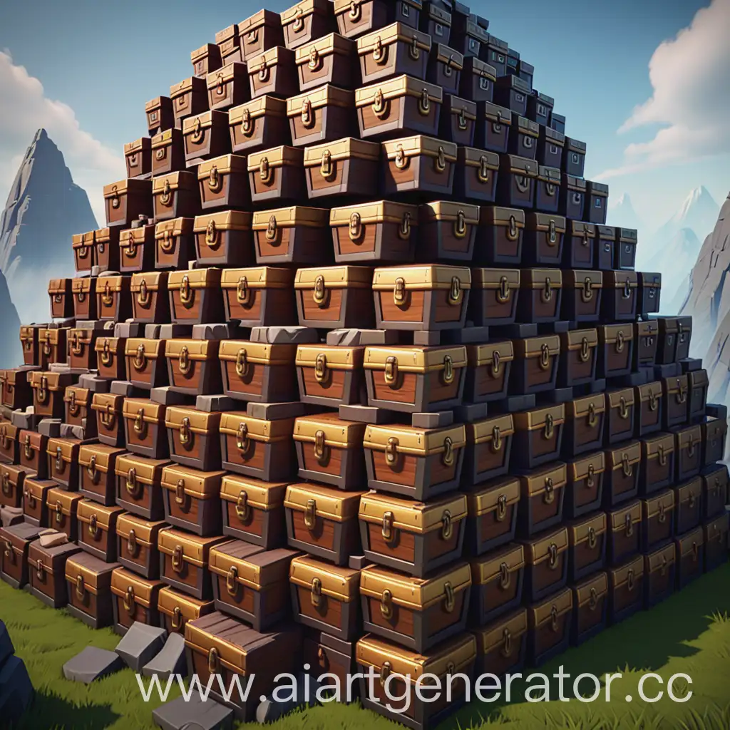 100 chests stacked on top of each other like a hill