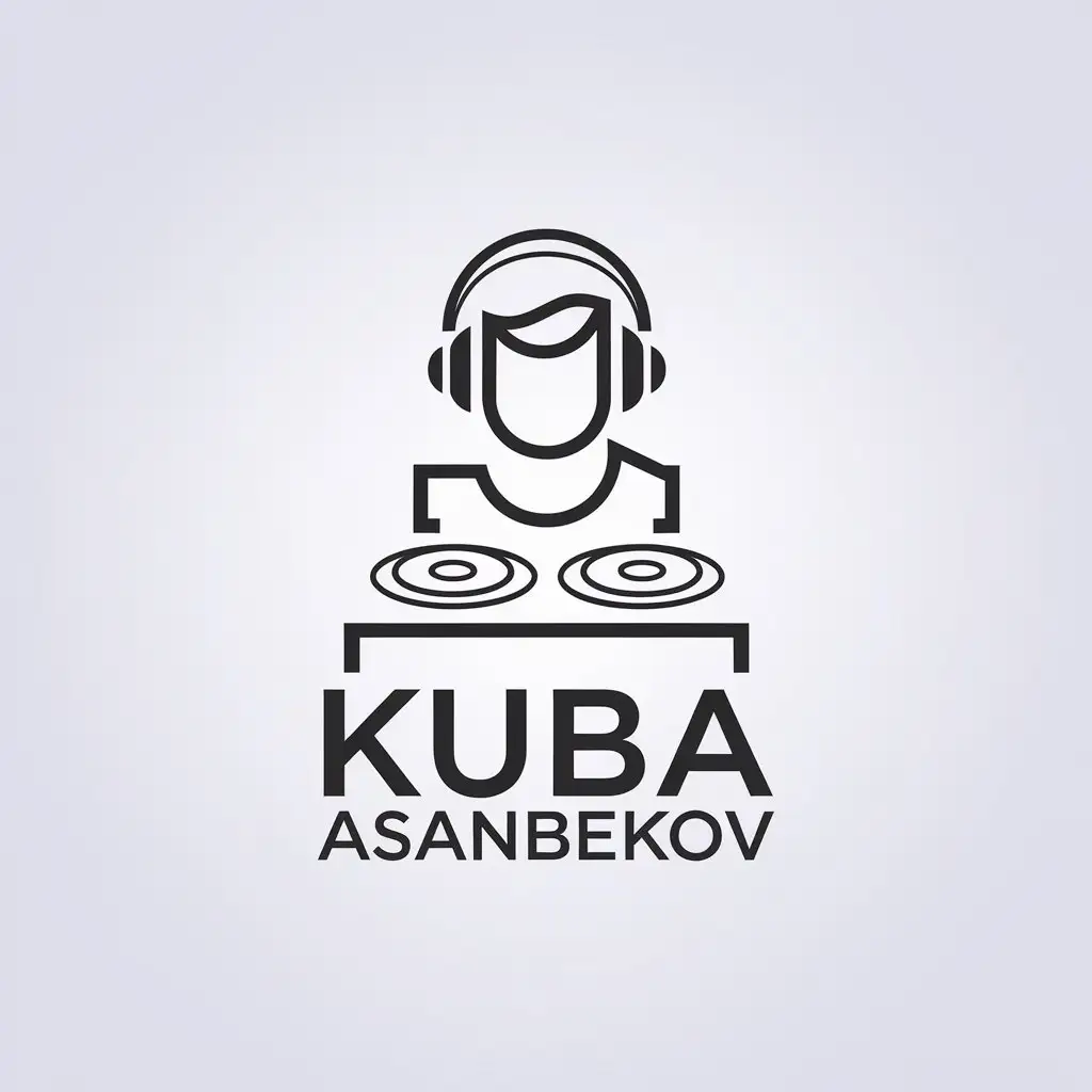 a vector logo design,with the text "KUBA ASANBEKOV", main symbol:DJ,Minimalistic,be used in Internet industry,clear background