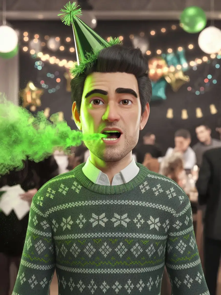 Man-with-Bad-Breath-and-Green-Smoke-on-New-Years-Eve-Background-in-3D-Animation