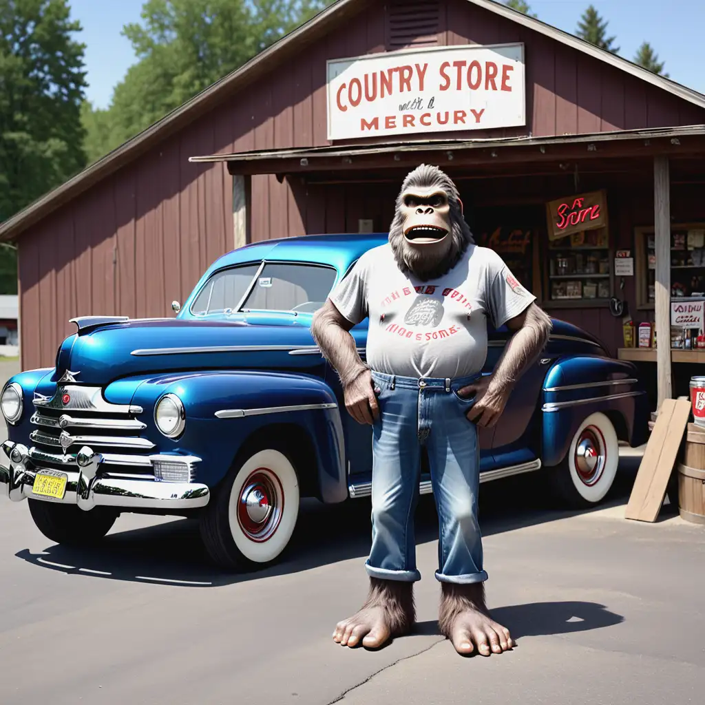 Bigfoot with 1949 Mercury at Country Store Scene