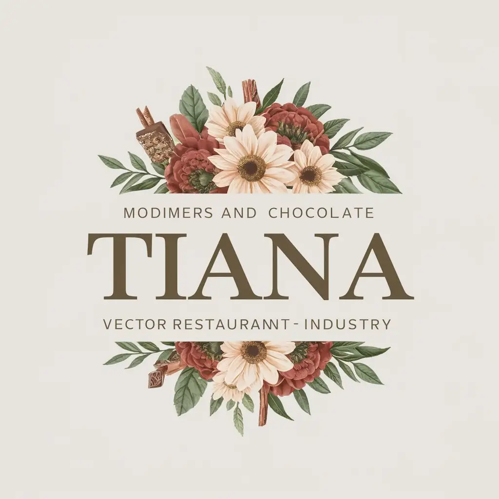 LOGO Design for TIANA Elegant Script with Floral and Chocolate Elements