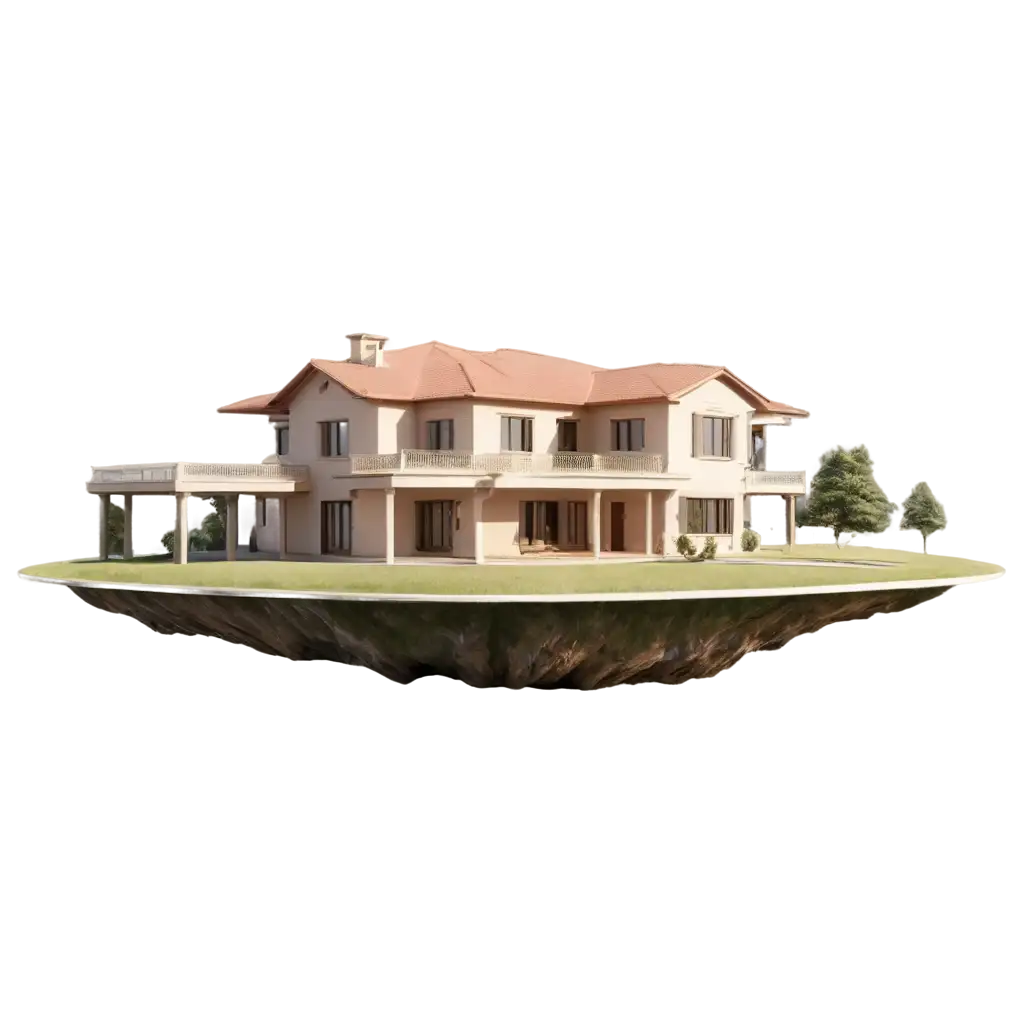 Ultrarealistic-PNG-Image-of-a-Beige-Mansion-Levitating-in-the-Upper-Atmosphere