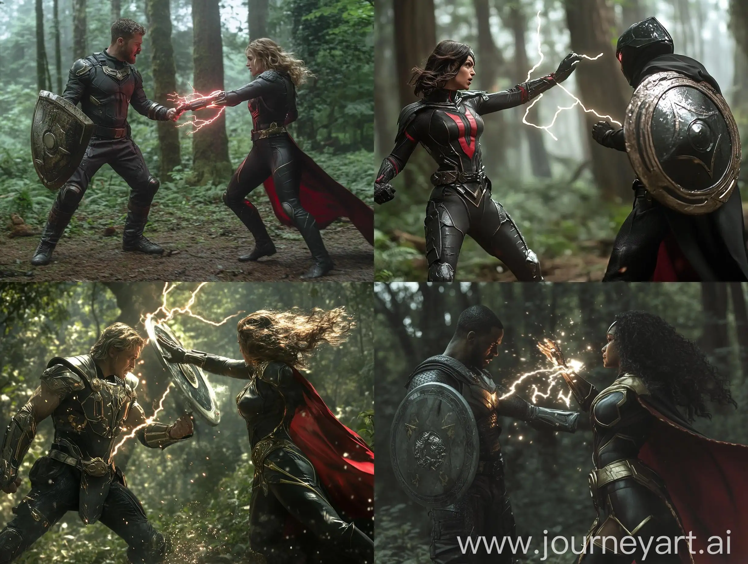 Tactical-Gear-vs-Lightning-Superhero-Battle-in-Forest