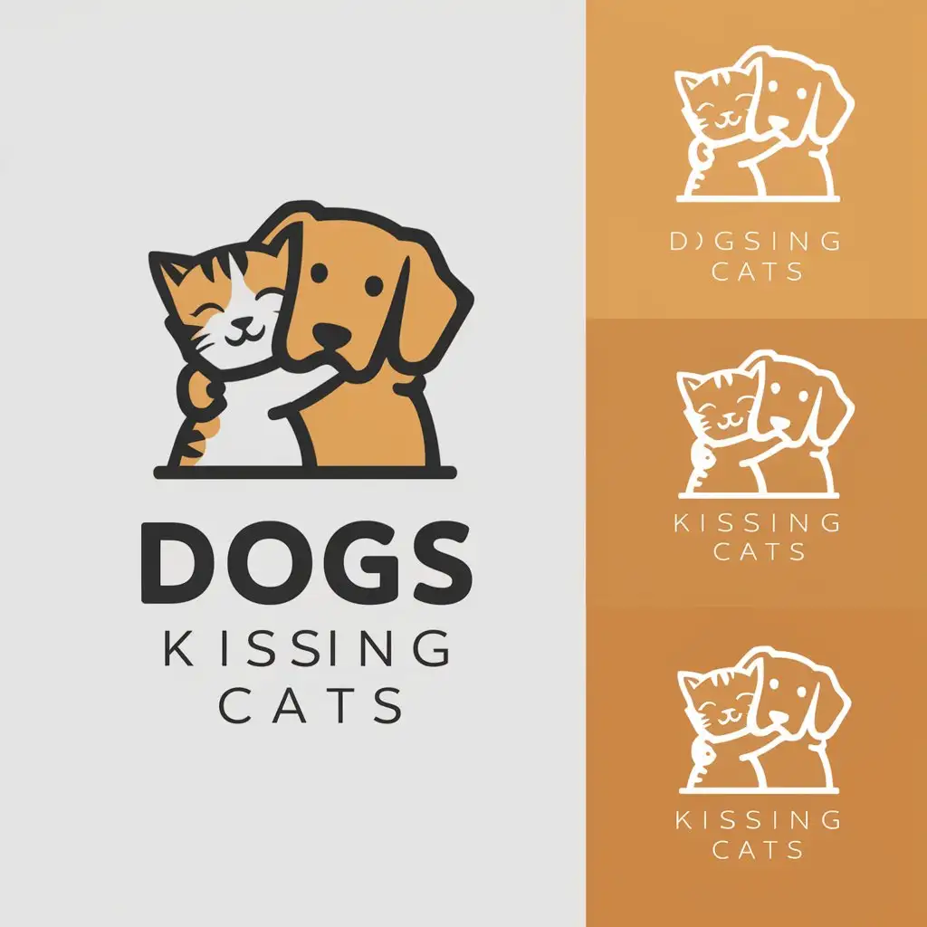 LOGO-Design-for-Dogs-Kissing-Cats-Playful-Cat-and-Dog-Symbol-in-Moderate-Tones