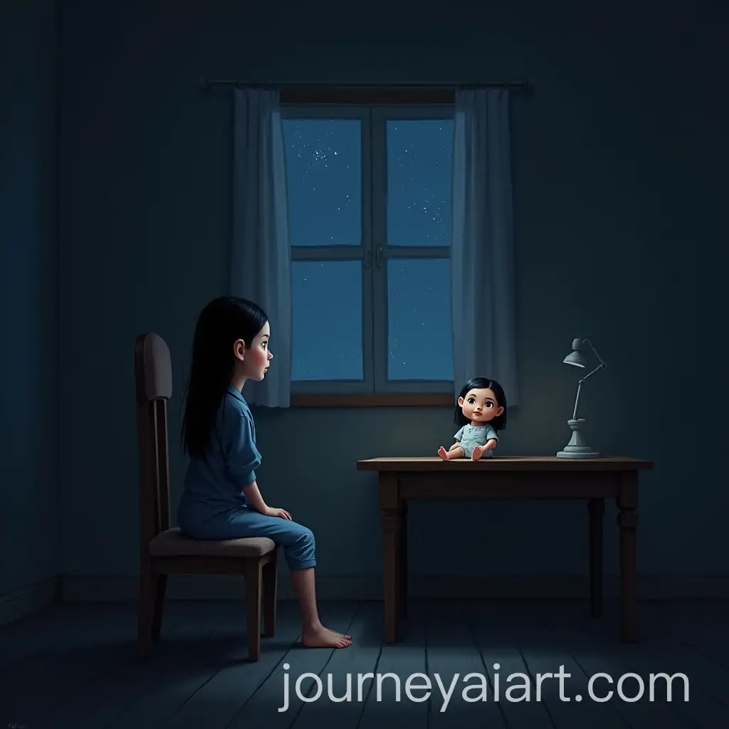 Girl-Watching-Doll-in-a-Dimly-Lit-Room-at-Night