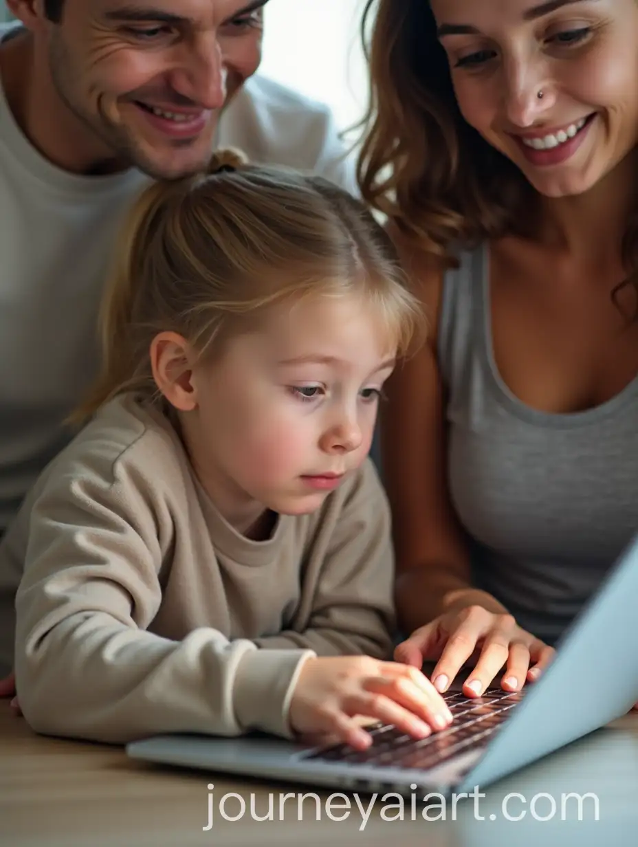 Slavic-Child-Showing-Laptop-to-Parents-in-a-Modern-Home-Setting