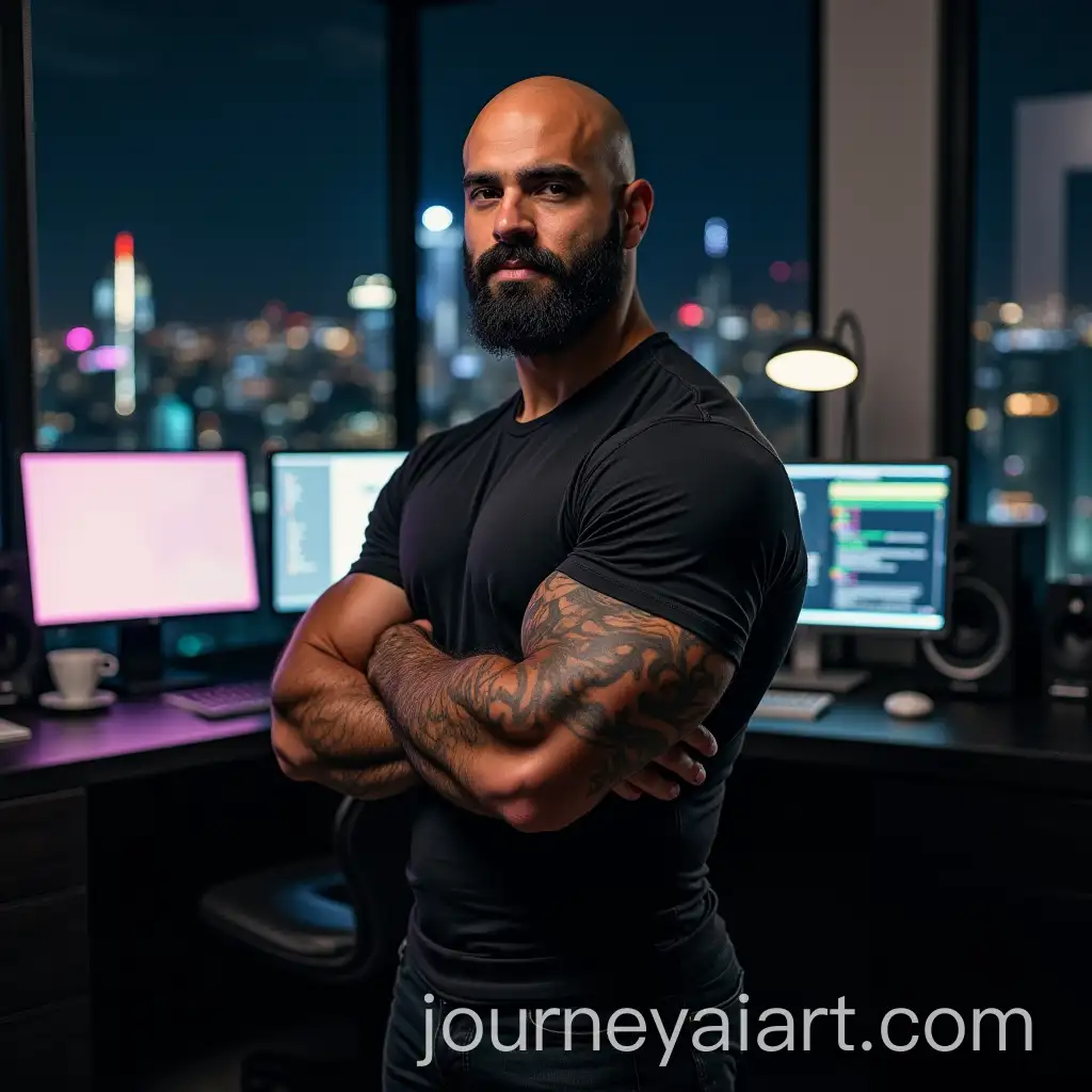 Confident-Muscular-Spaniard-in-Tokyo-Apartment-with-Futuristic-Tech
