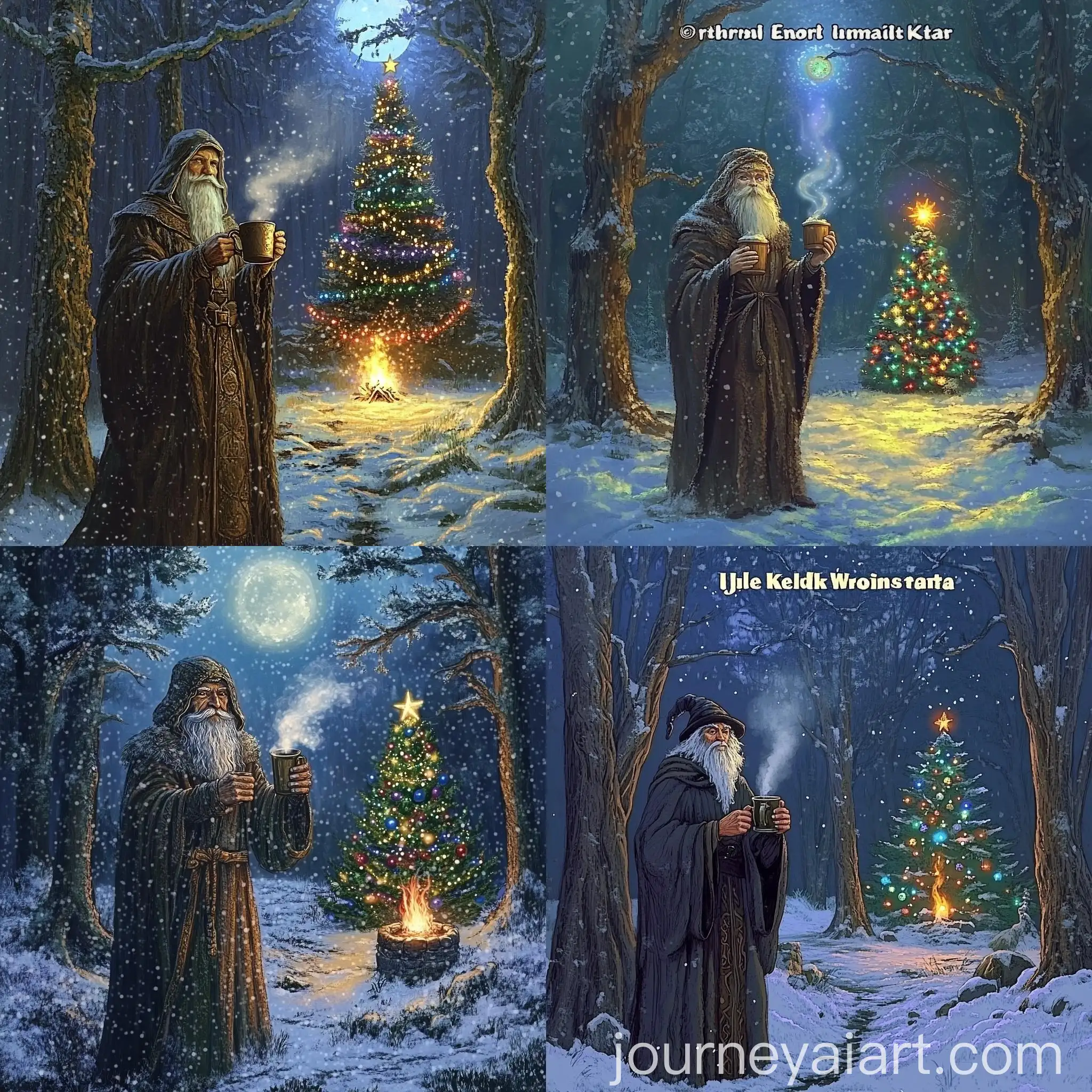 Cozy-Winter-Wizard-with-Hot-Cocoa-in-Snowy-Forest