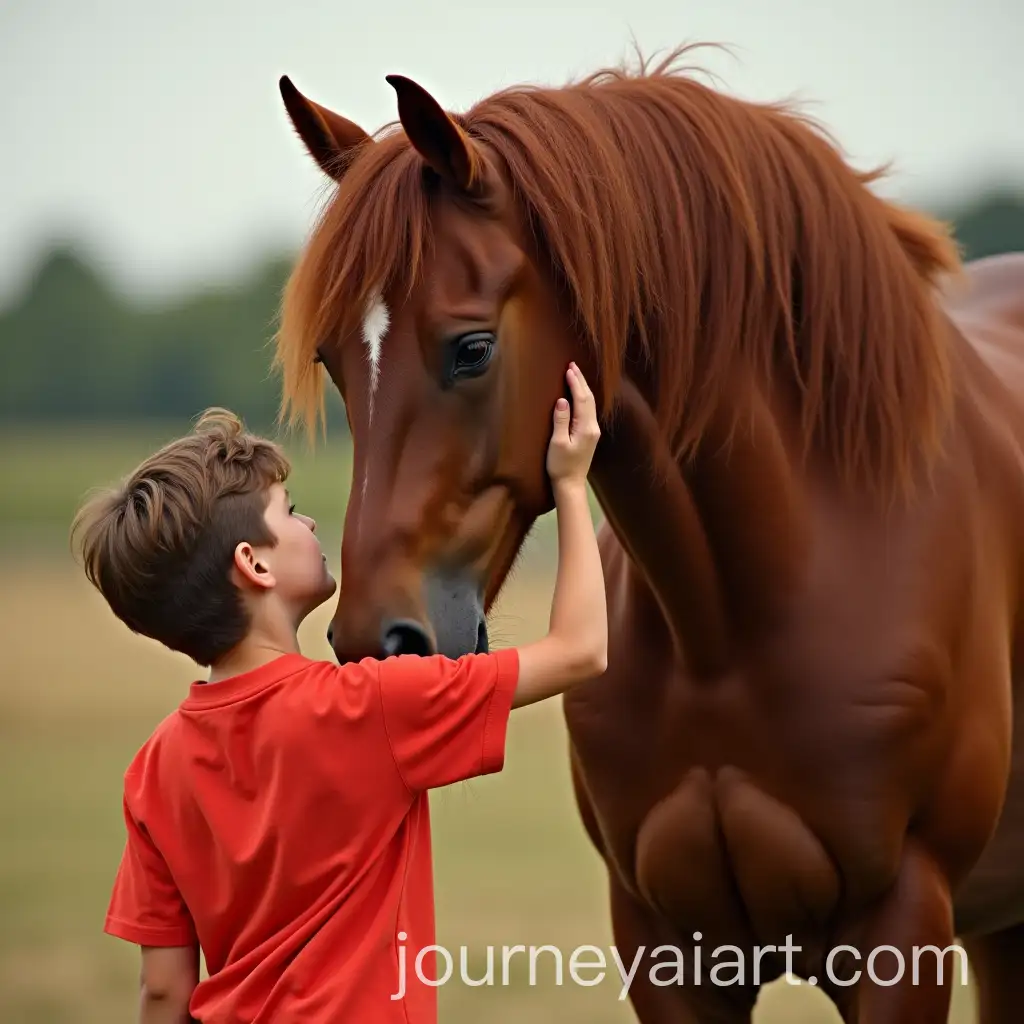 Young-Boy-Holding-a-Chestnut-Horses-Mane