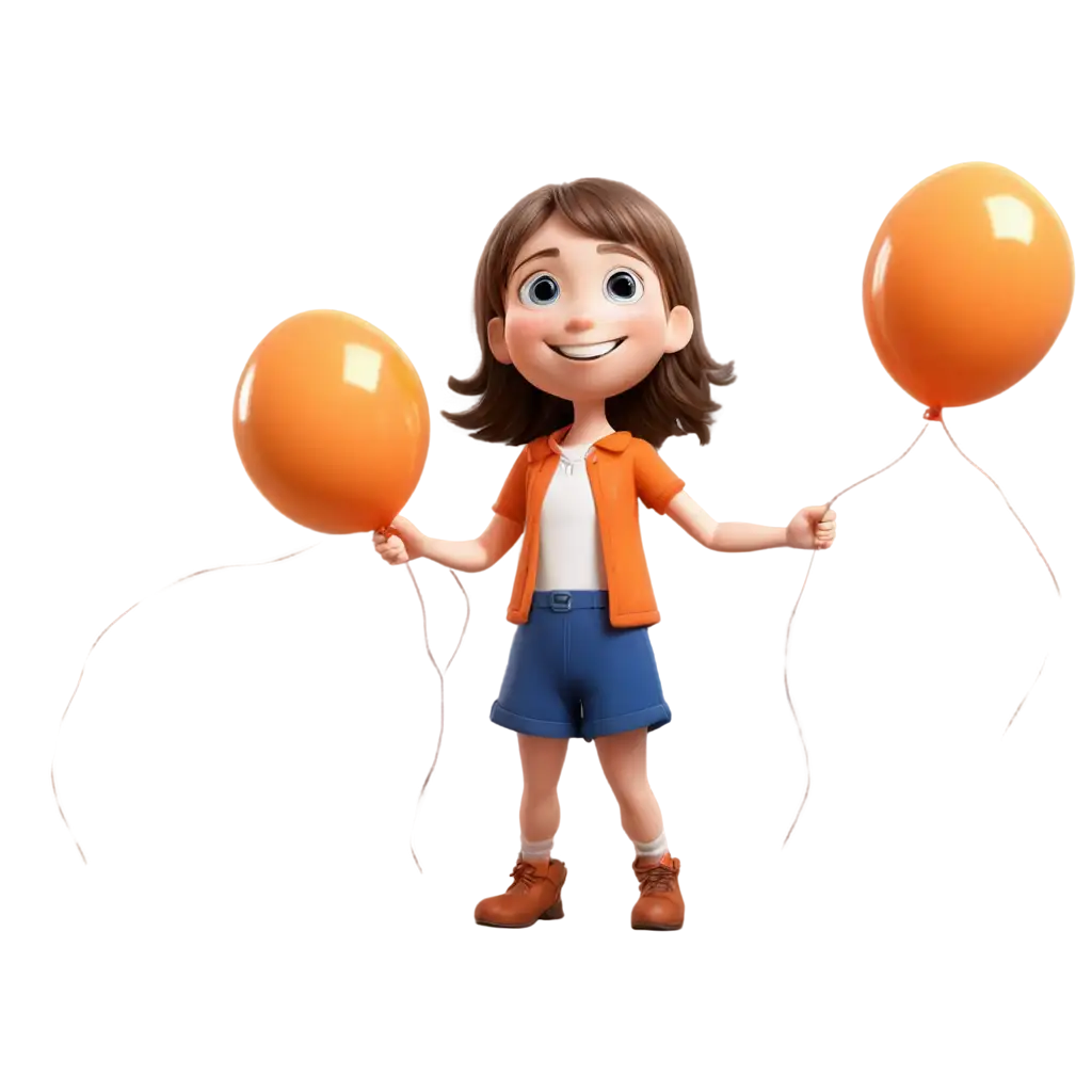 2D-Cartoon-PNG-Image-of-a-Little-Girl-with-a-Large-Head-Holding-Balloons-in-the-Wild