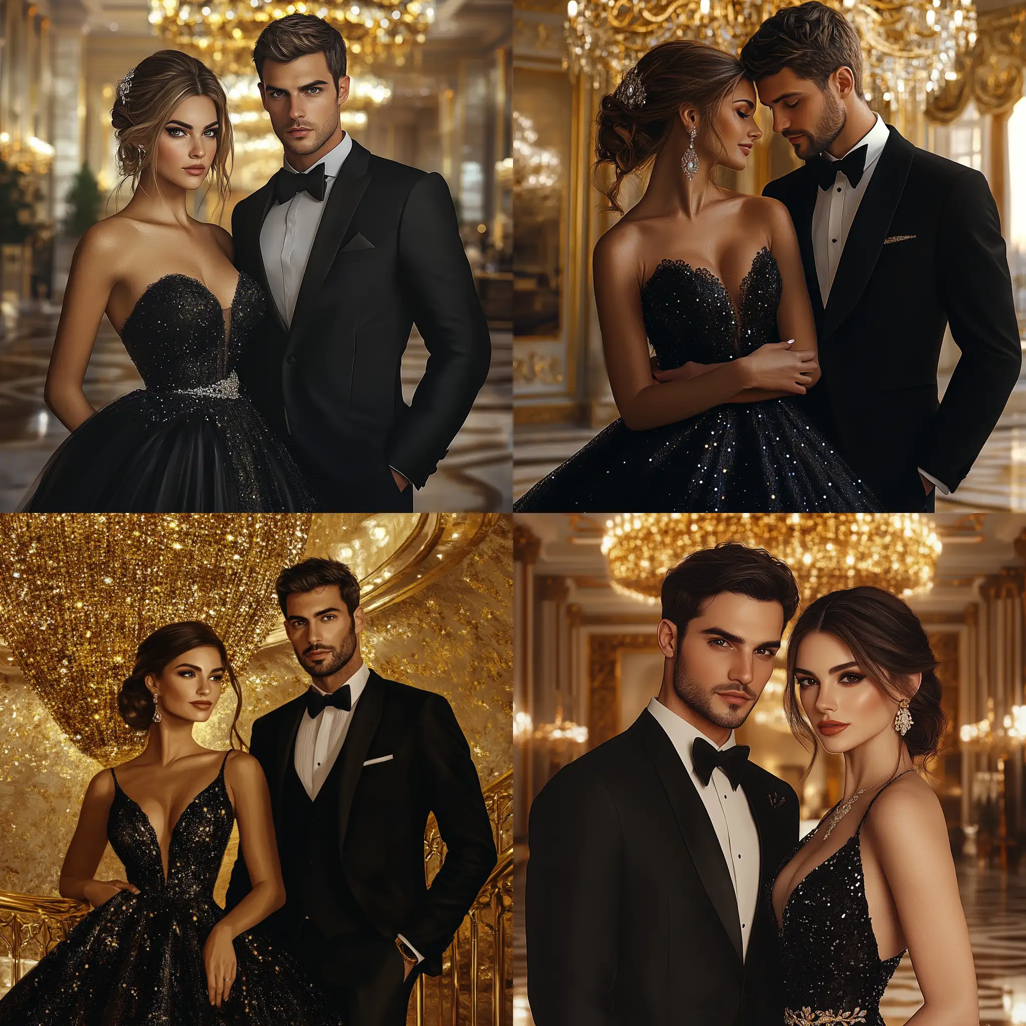 Elegant-Couple-in-Ball-Gown-and-Tuxedo-at-Venue-Lobby