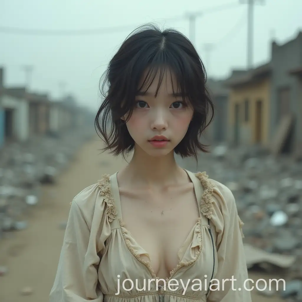 Shy-Asian-Model-in-Tattered-Clothes-Amidst-PostApocalyptic-City