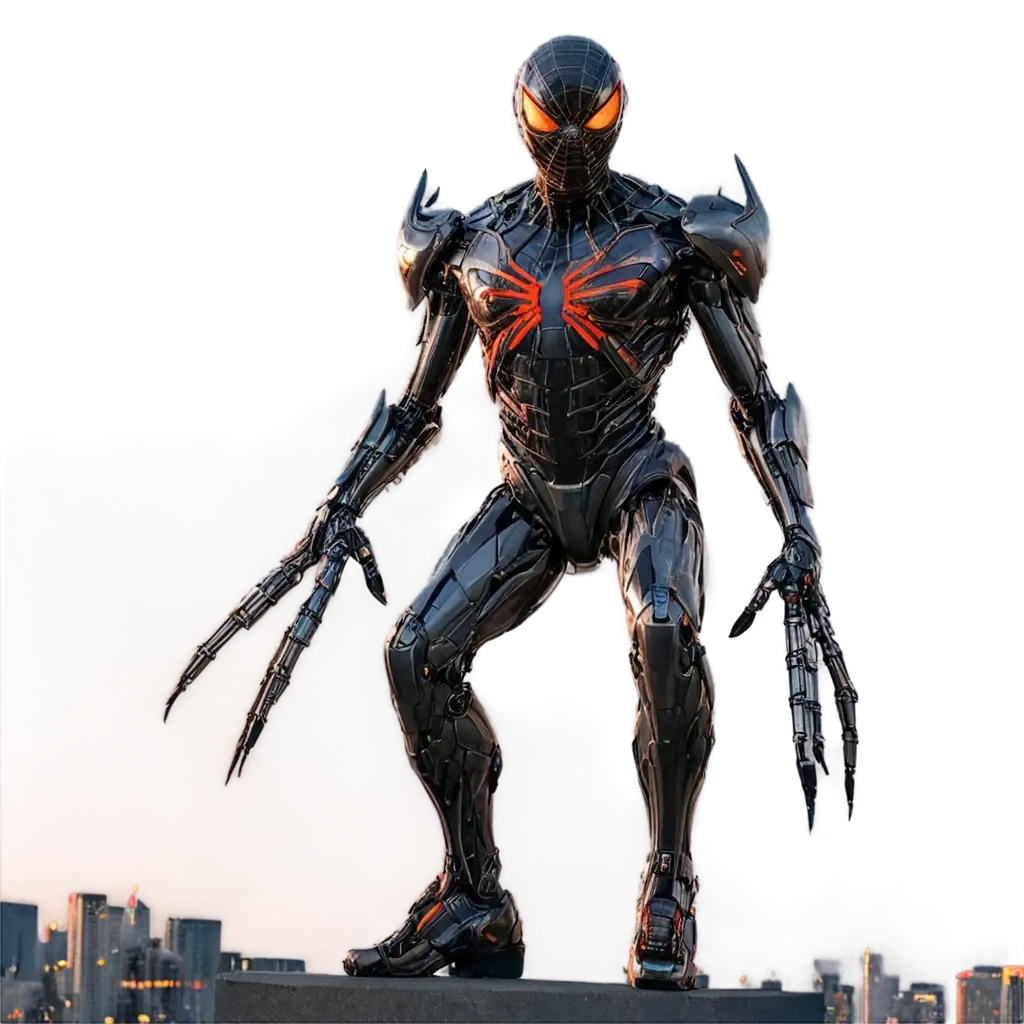 Cyborg-Spider-in-City-at-Sunset-Dynamic-PNG-Image-for-Futuristic-Art