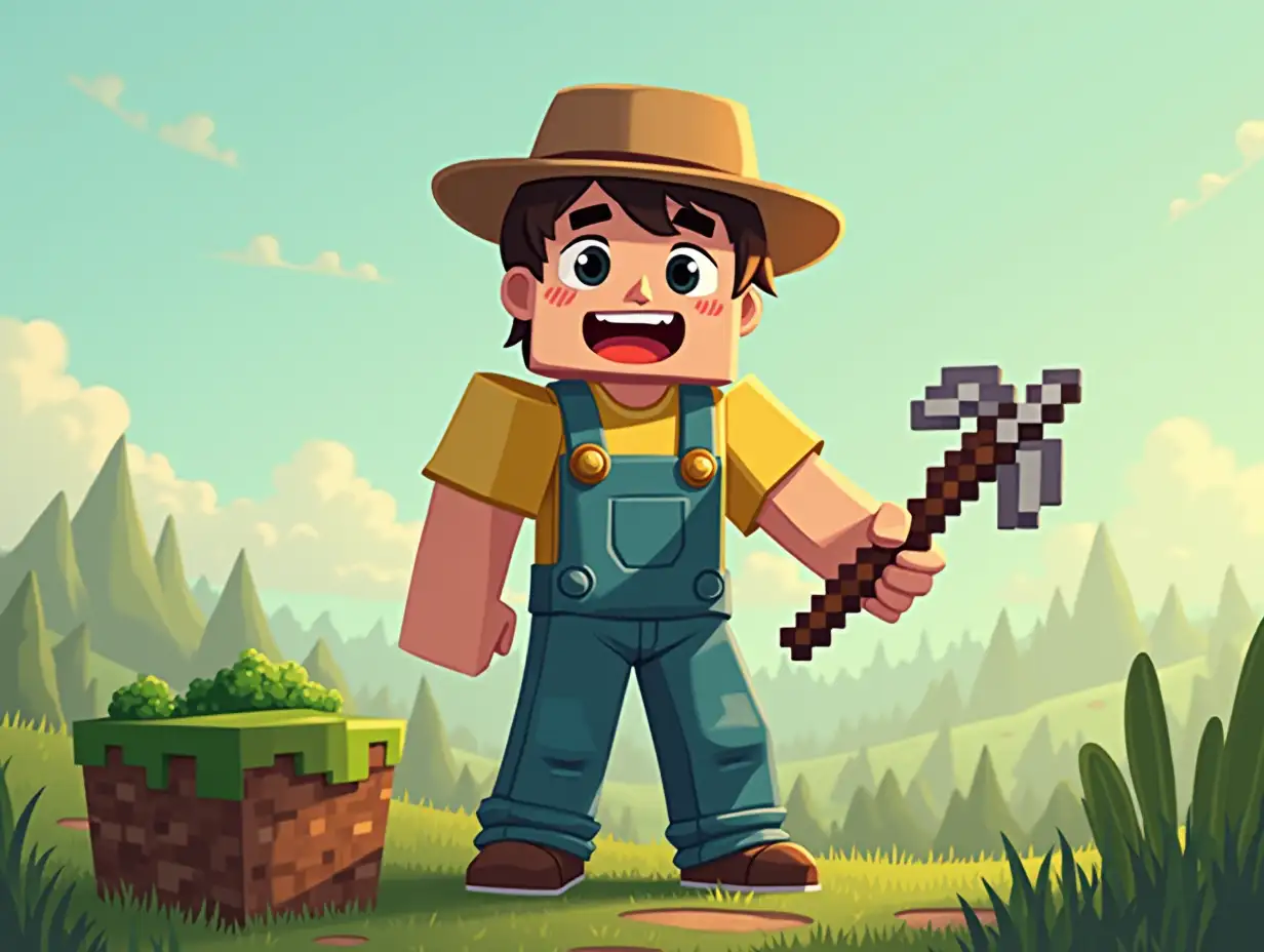 stiv from minecraft farmer, in cartoon style