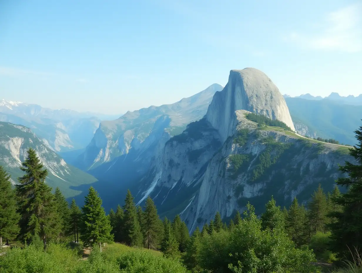 View, mountain, with a green height