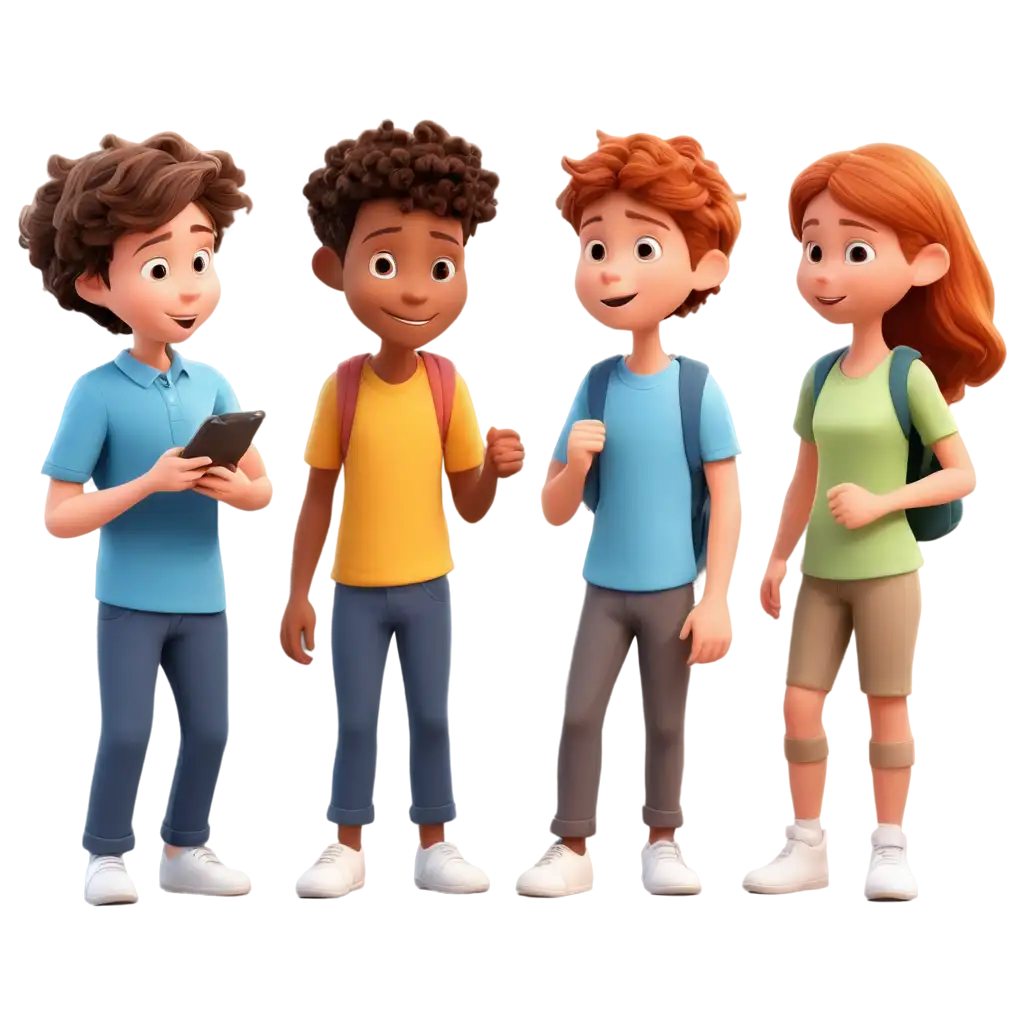 Animated-Cartoon-PNG-of-Children-Engaged-in-Discussion-for-Creative-Projects