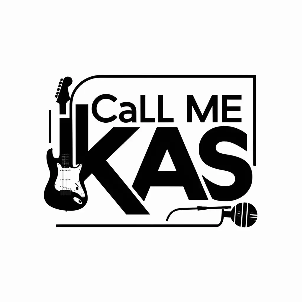 a logo design,with the text "Call Me Kas", main symbol:guitar and microphone,Moderate,be used in Music industry,clear background