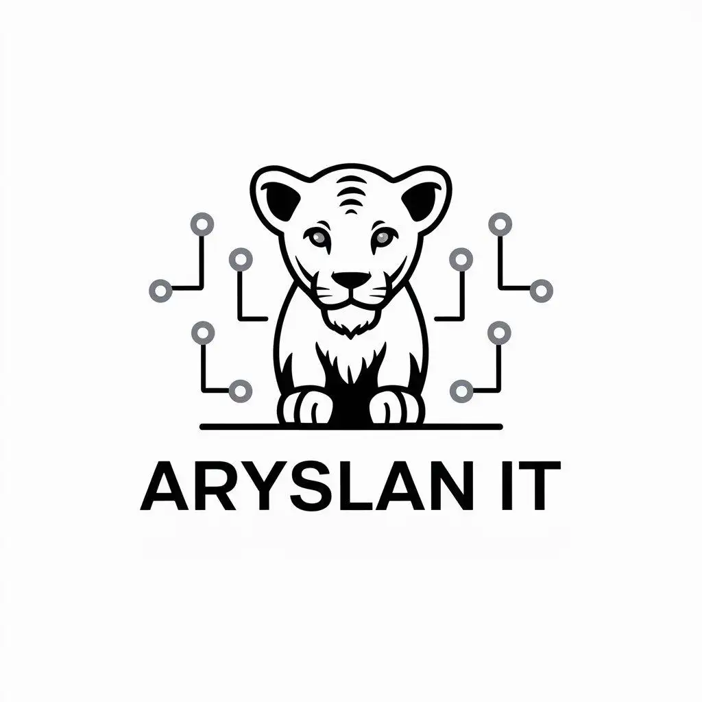 a vector logo design,with the text "aryslan it", main symbol:lion cub,complex,be used in Technology industry,clear background