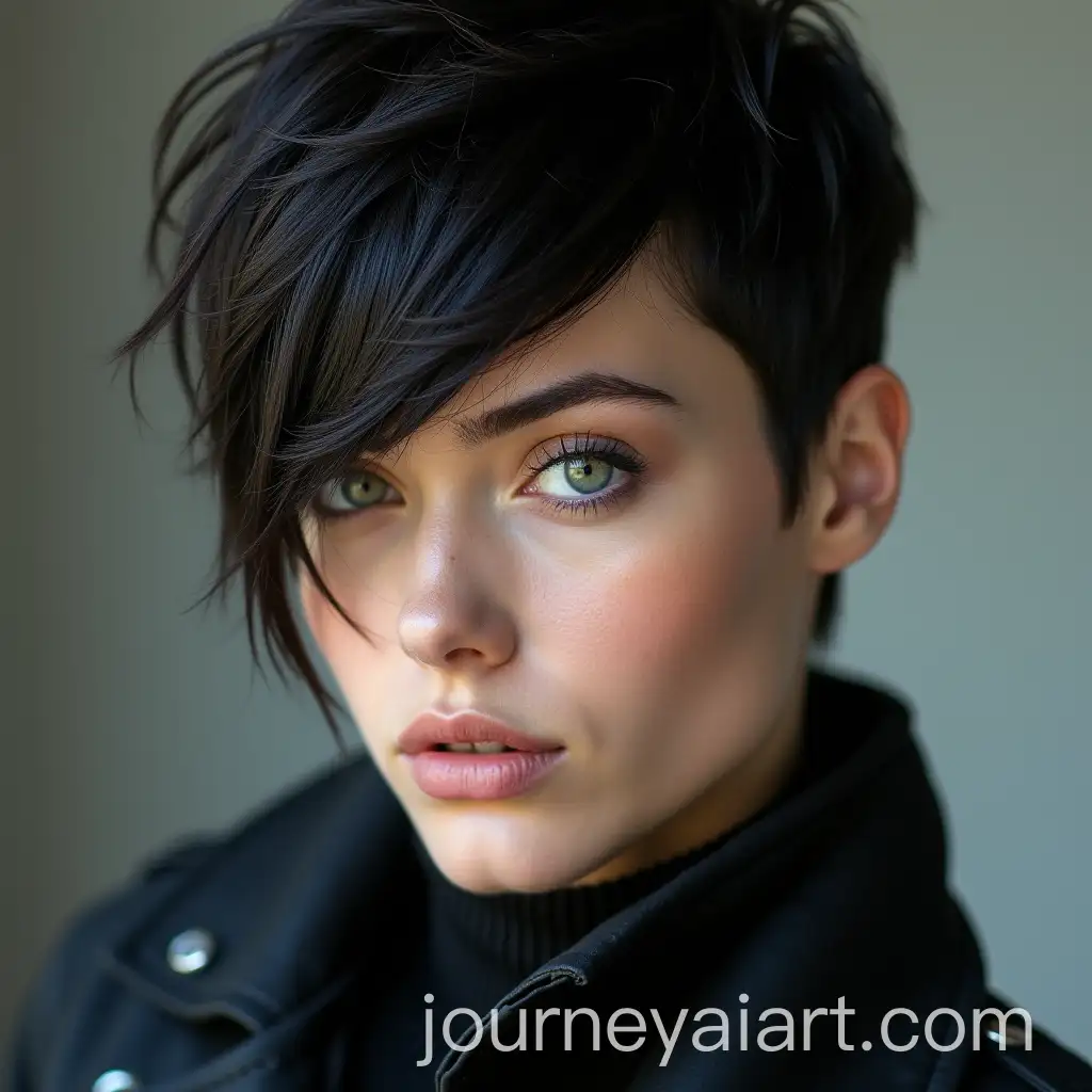 Fashion-Model-with-Pixie-Cut-Hair-Style-in-Cyberpunk-Fashion-Portrait