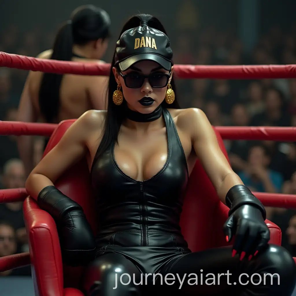 Boxer-Dana-in-Black-Latex-Catsuit-Awaiting-Fight-in-the-Ring