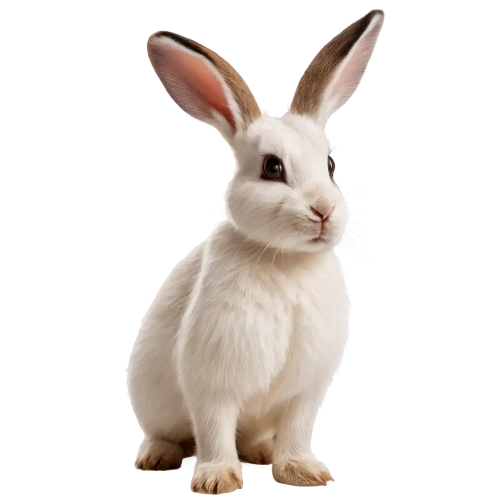 white rabbit with brown spots and upright ears