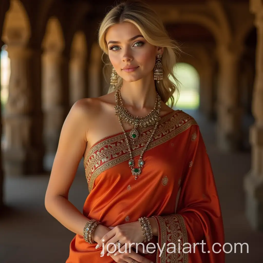 Elegant-Woman-in-Traditional-Indian-Saree-with-Intricate-Jewelry-in-Cultural-Setting