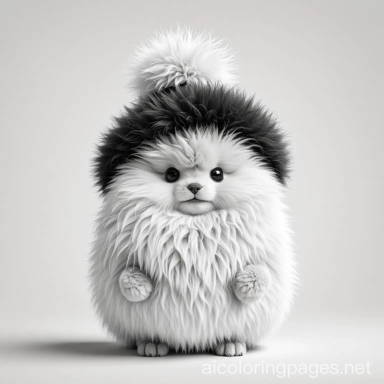 Fluffy-Creature-with-Pompom-Hat-Coloring-Page