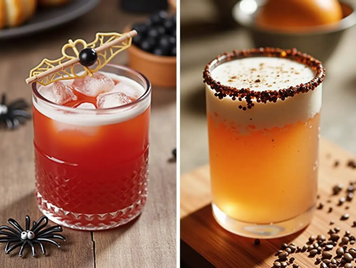 collection of special drinks and cocktails for halloween