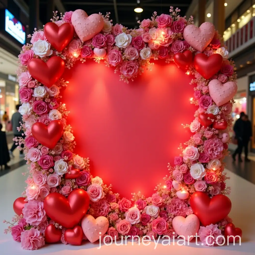 Valentines-Day-Photo-Zone-at-Shopping-Center-with-Heart-Decorations-and-Romantic-Atmosphere