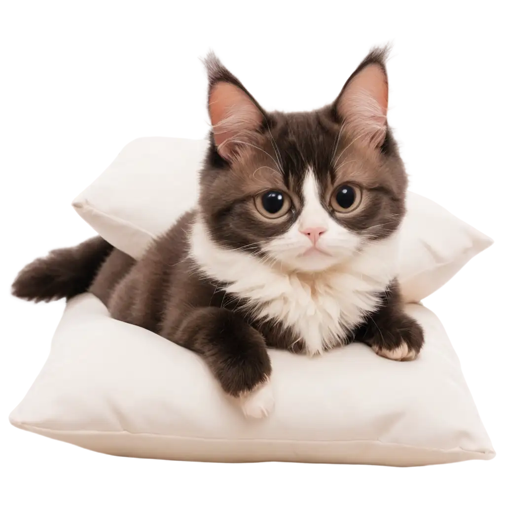 Adorable-Plush-Toy-Cat-on-a-Pillow-HighQuality-PNG-Image-for-All-Uses