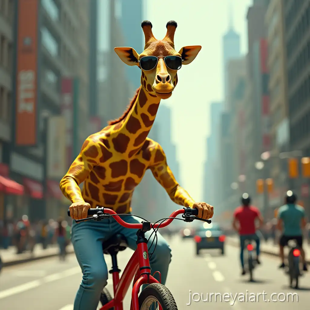 Giraffe-on-Bicycle-CyberpunkCyberpunk-Giraffe-Riding-a-Red-Bicycle-Through-a-Futuristic-City-Street