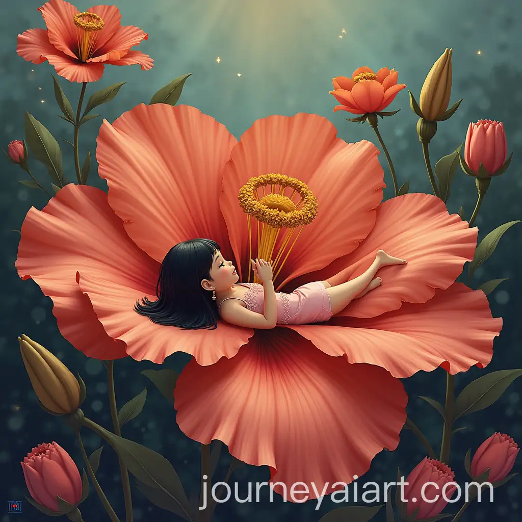 Liza-Minchi-and-Raiden-Ei-Relaxing-on-a-Large-Flower-at-Sunset