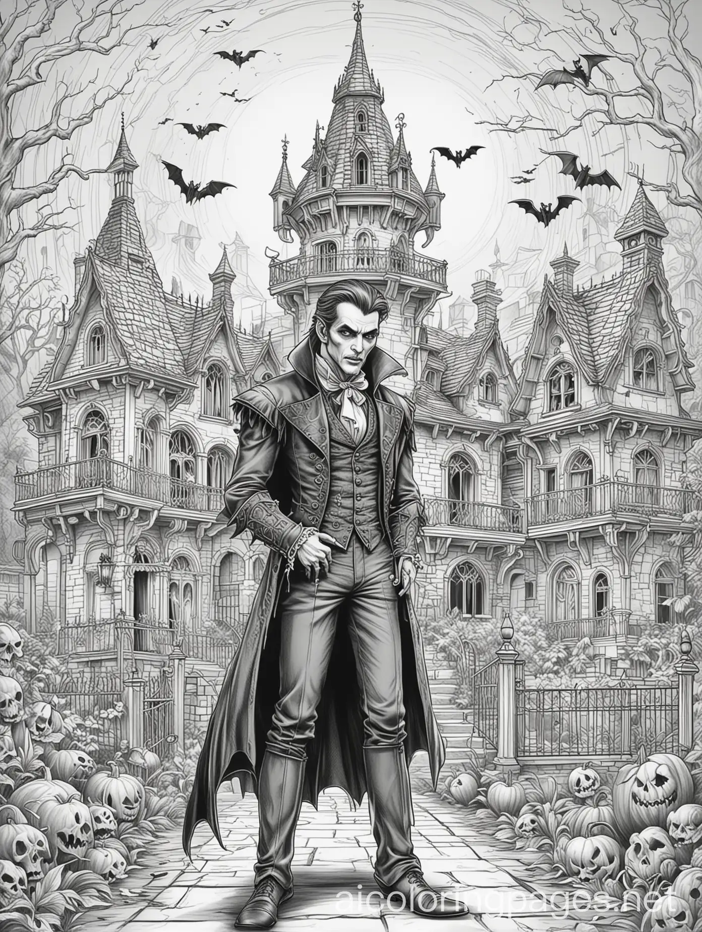 Scary-Vampire-in-Haunted-Mansion-Coloring-Page