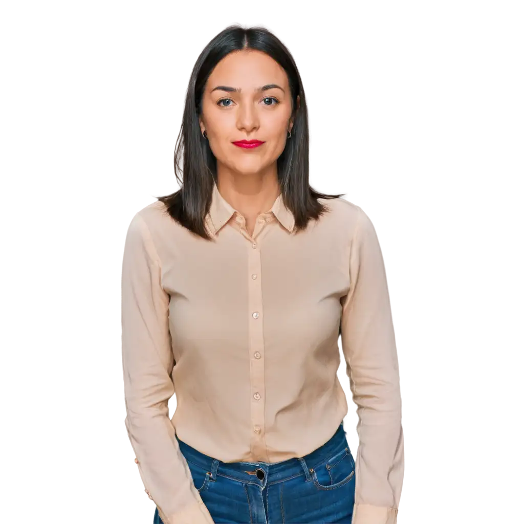 Portrait-of-a-45YearOld-American-Woman-in-Collared-Shirt-PNG-Image-for-Clear-Photo-ID