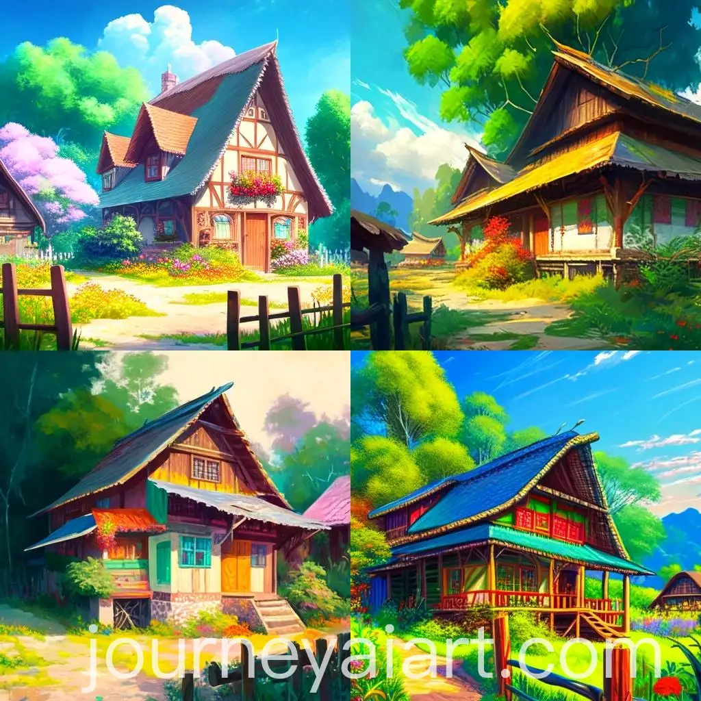 Realistic-Malay-Village-House-Painting-with-Calm-and-Peaceful-Atmosphere-in-Bright-Oil-Paint-Colors