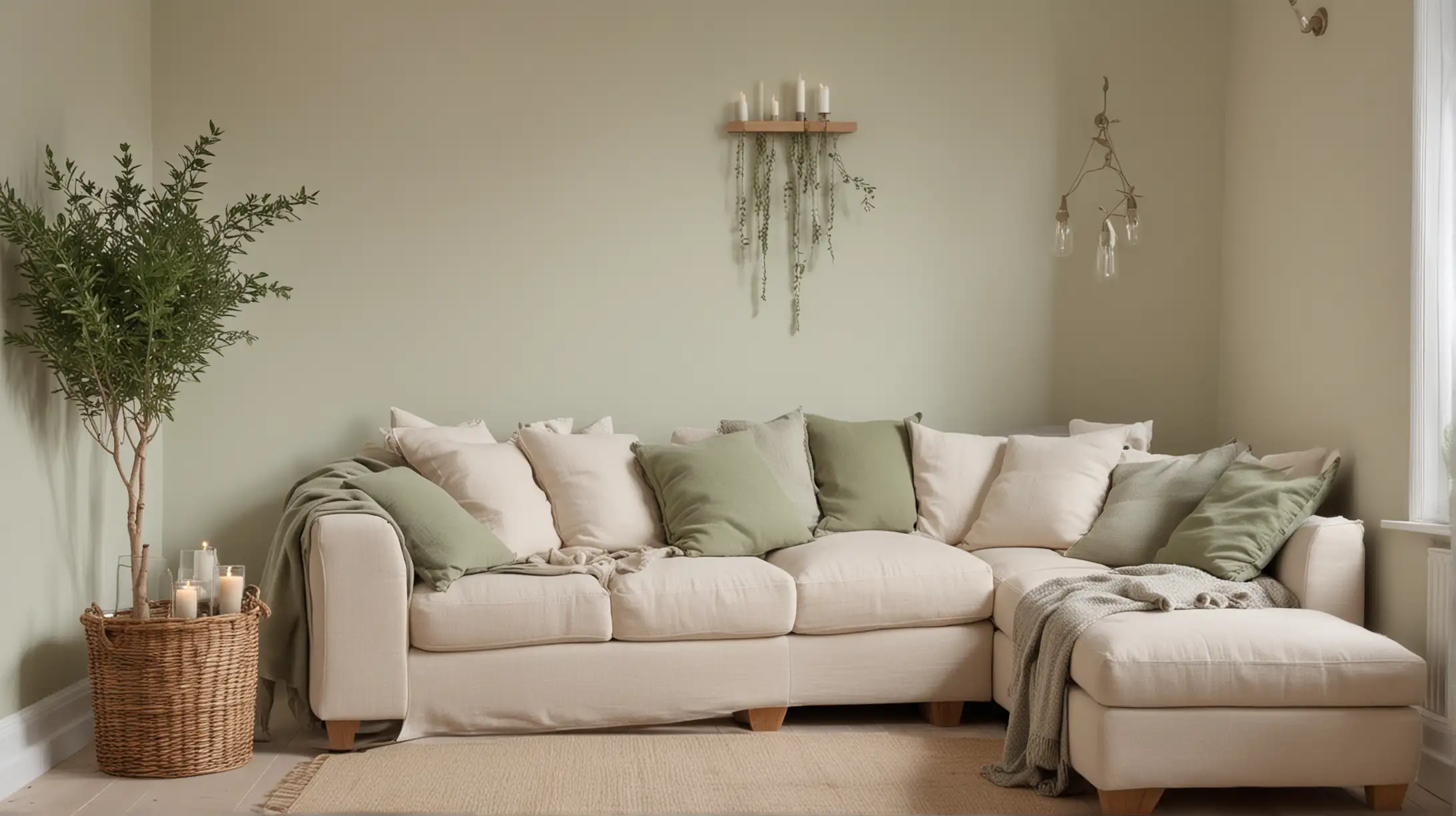 Cozy Corner with Beige Couches and Sage Accents