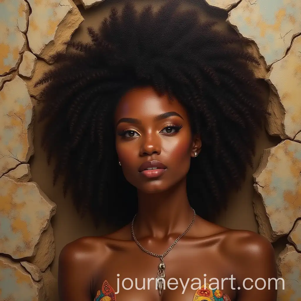 Portrait-of-Confident-Woman-with-Afro-Hair-Shaped-Like-AfricaAI-Art-Prompt-Expansion-Emerging-from-Mountain-Cracks