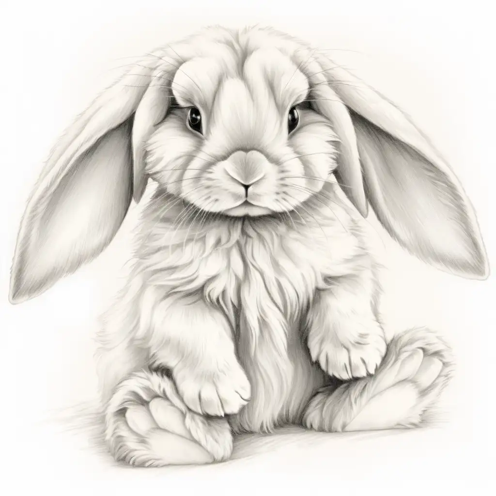 Detailed Pencil Sketch of a Long Ear LopEared Bunny Toy