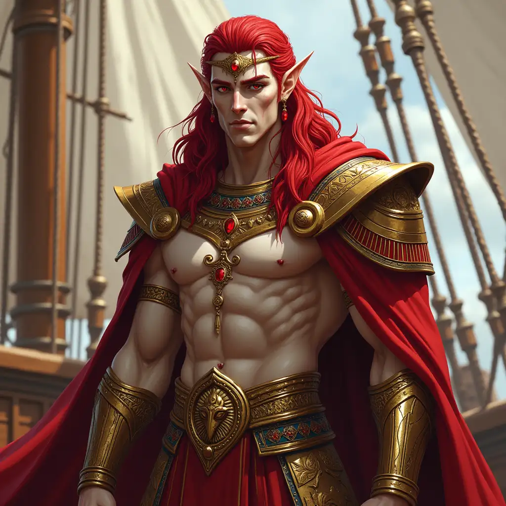 Handsome Blood Elf Male Warrior Prince on Warship Deck