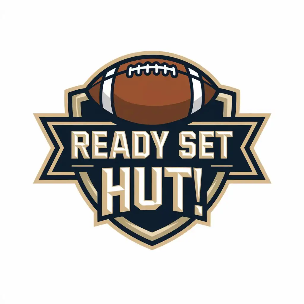 LOGO Design for Ready Set Hut Vector Shield with Football and Banner Theme