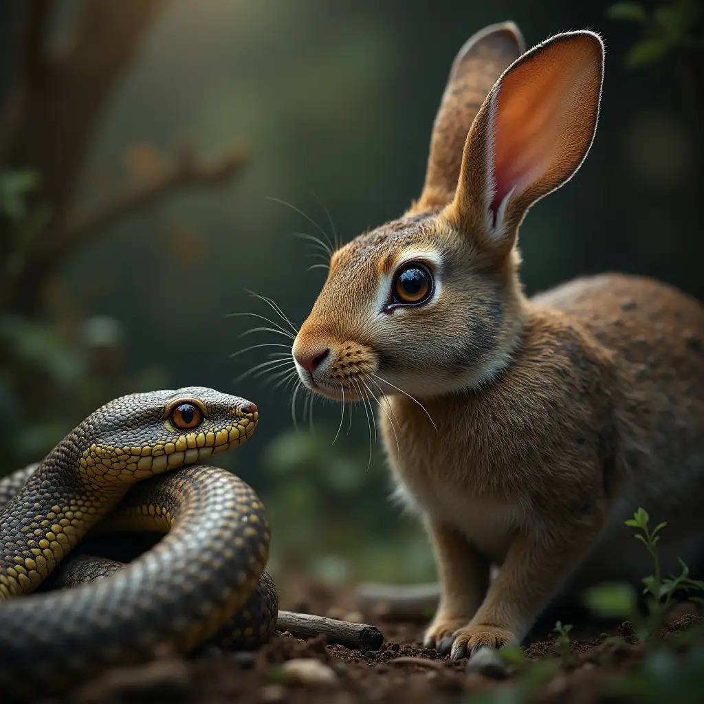 BattleWorn-Rabbit-Stares-into-the-Eyes-of-a-Majestic-Snake