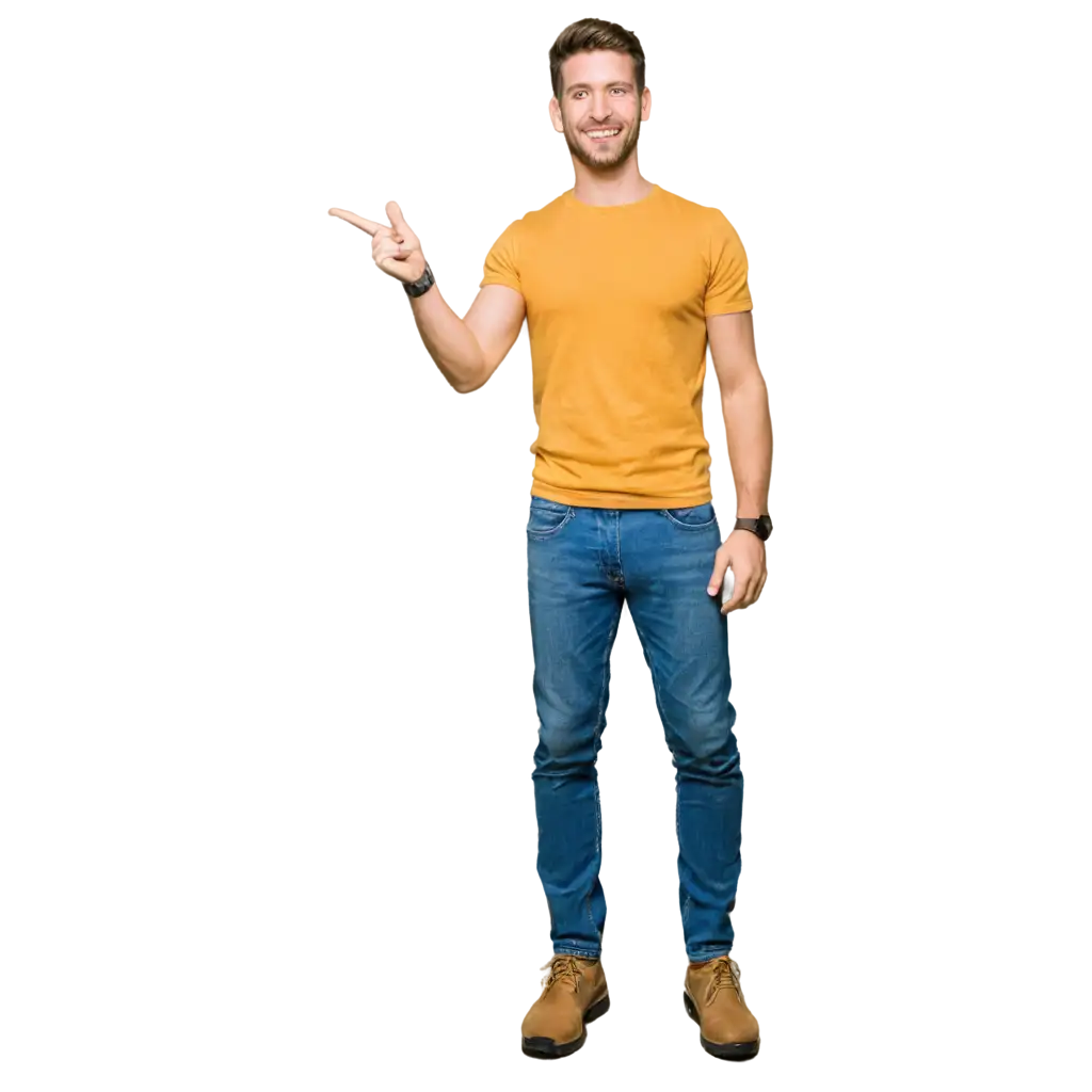 Thumbs-Up-Guy-in-Yellow-TShirt-Blue-Jeans-and-Steel-Toe-Camel-Work-Shoes-PNG-Image-for-Versatile-Use