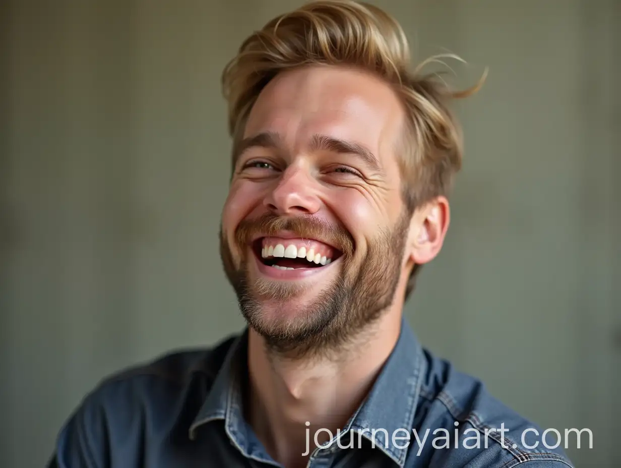 Man-with-Short-Blonde-Hair-Laughing-in-Joyful-Expression